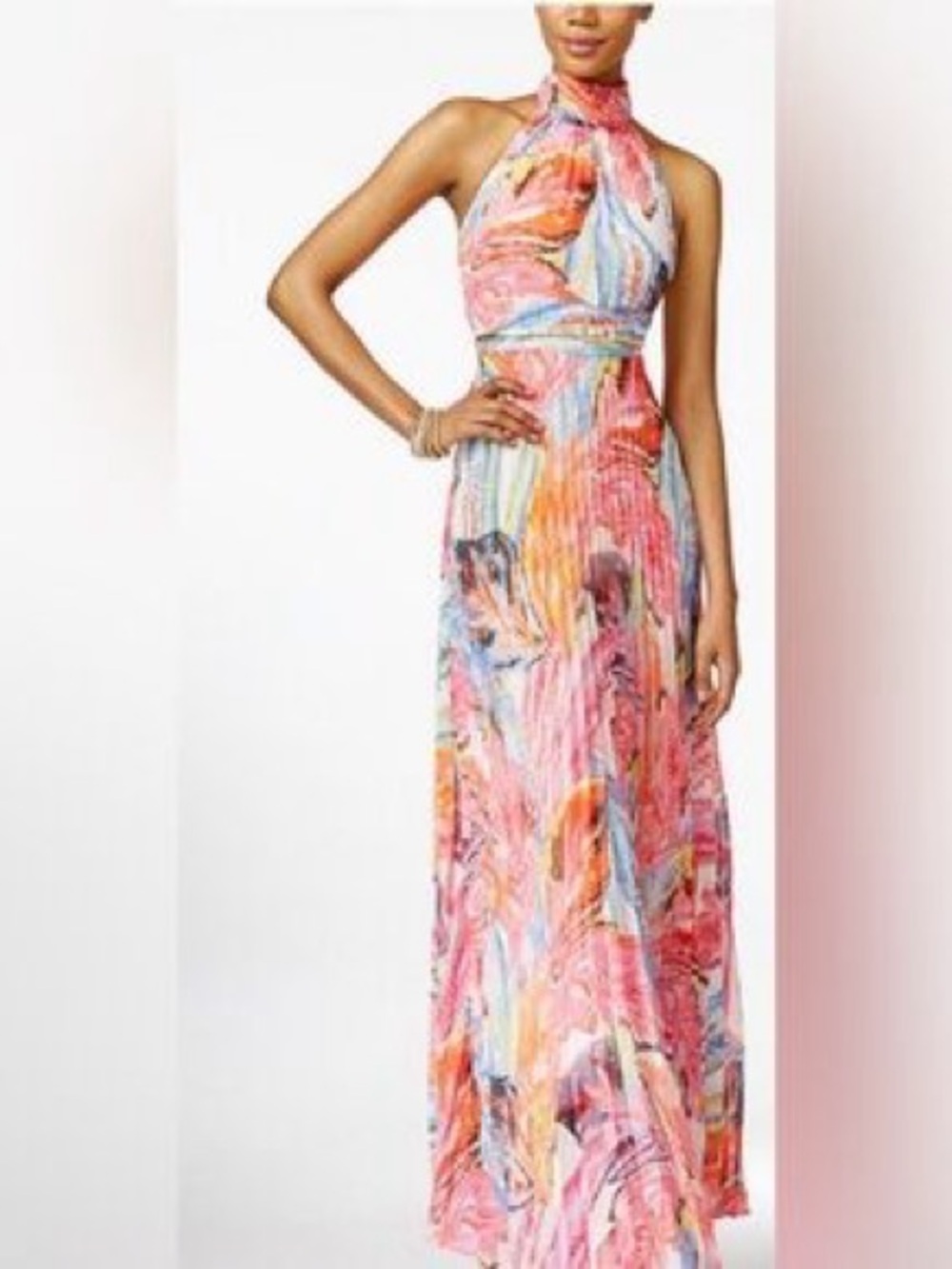 INC International Concepts Pink and Multi-Color Halter Dress